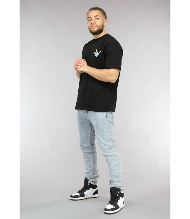 Zwart Heren T Shirt met Bloem en Tekst