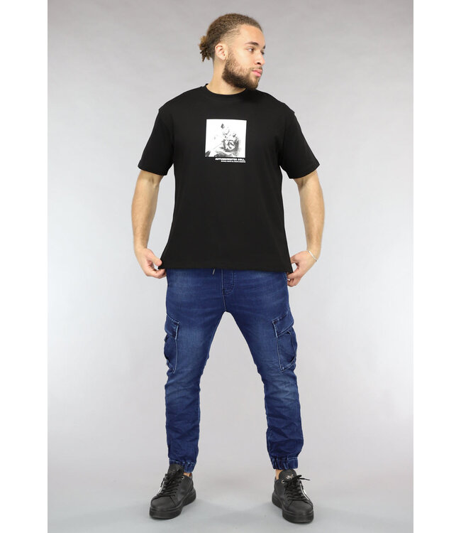 NEW0305 Zwart Heren T Shirt met Roos Print