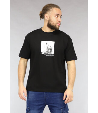 Zwart Heren T Shirt met Roos Print