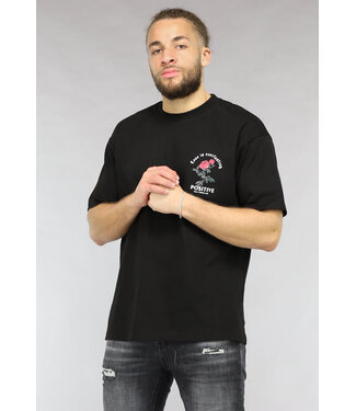 Zwart Heren T Shirt met Rode Roos