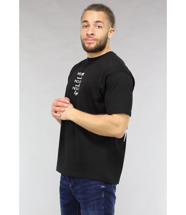 Zwart Loose Fit Quote Shirt met Witte Tekst