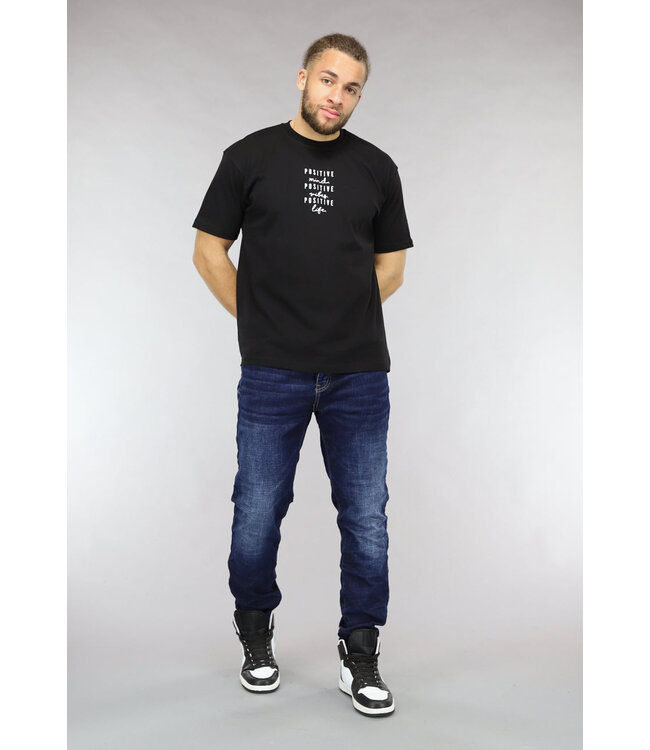 Zwart Loose Fit Quote Shirt met Witte Tekst
