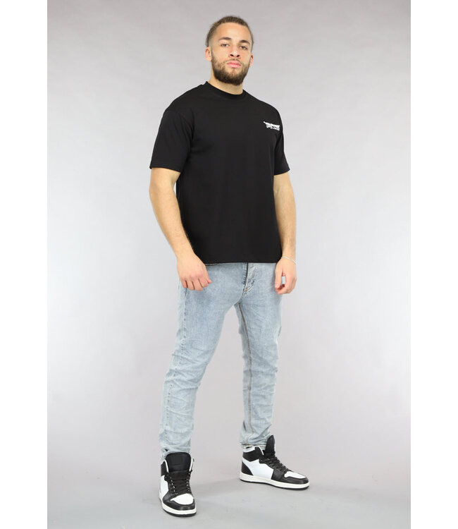 Zwart Heren Shirt in Los Model met Unlimited Tekst