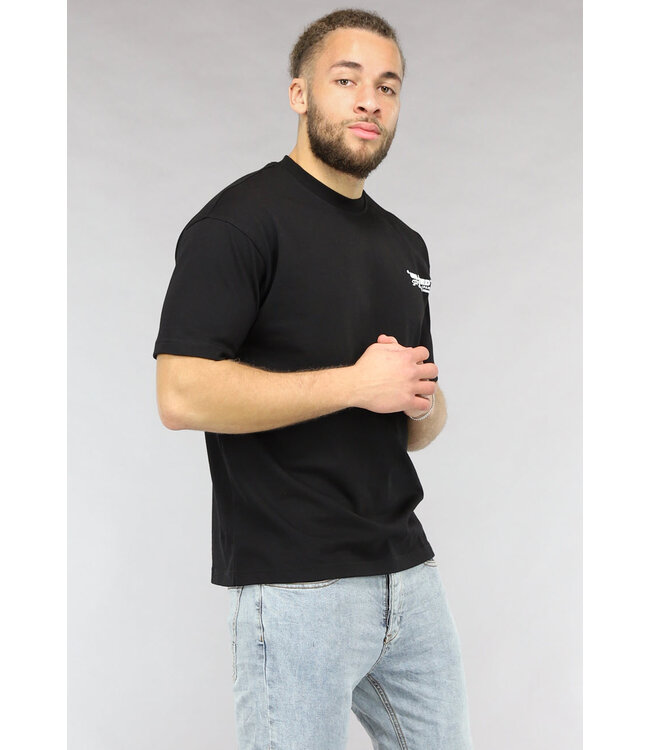 NEW0305 Zwart Heren Shirt in Los Model met Unlimited Tekst