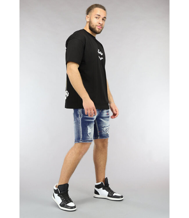 Loose Fit Zwart Mannen Shirt met Puzzel Print