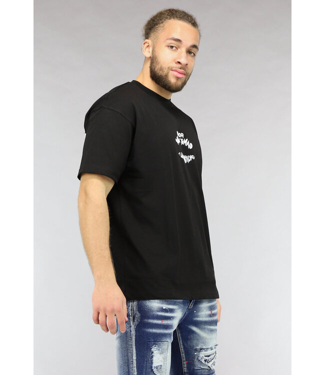 Loose Fit Zwart Mannen Shirt met Puzzel Print