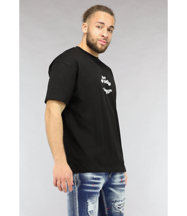 NEW0305 Loose Fit Zwart Mannen Shirt met Puzzel Print