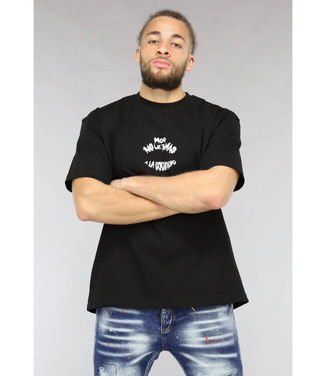NEW0305 Loose Fit Zwart Mannen Shirt met Puzzel Print