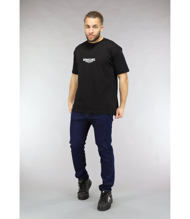 Oversized Zwart Mannen T Shirt met Renaissance Tekst