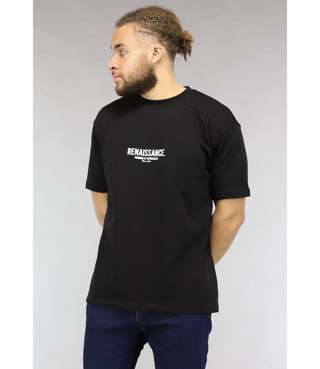 Oversized Zwart Mannen T Shirt met Renaissance Tekst