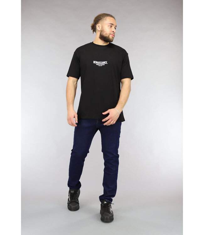 Oversized Zwart Mannen T Shirt met Renaissance Tekst