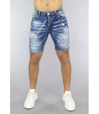 Acid Wash Denim Heren Broekje met Verfspatten