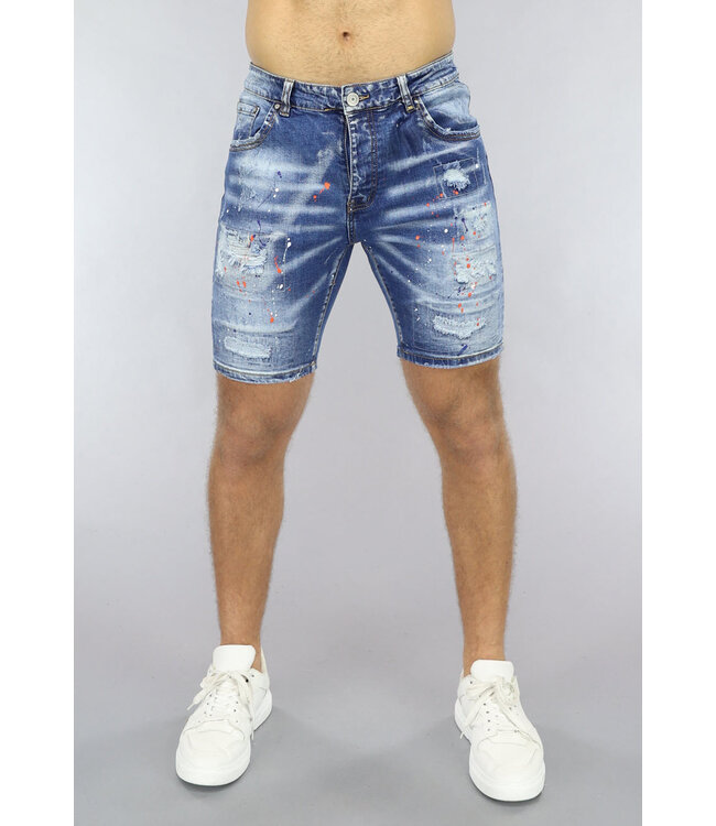 Acid Wash Denim Heren Broekje met Verfspatten