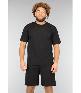 Zwart Gestreept Heren Setje met Korte Mouwen