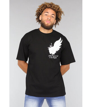 Zwart Heren Vleugel T Shirt