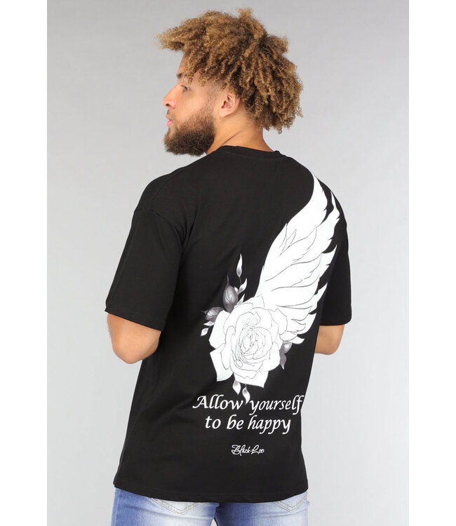 Zwart Heren Vleugel T Shirt