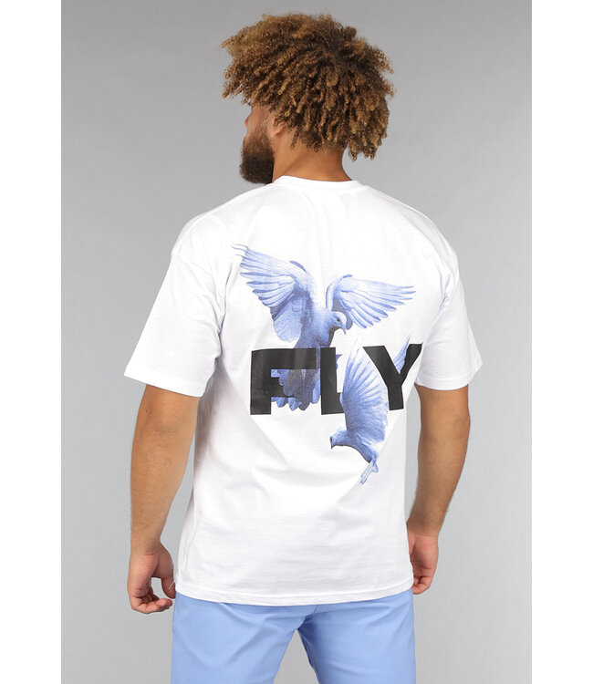 Wit Katoenen Heren Shirt met Fly Opdruk