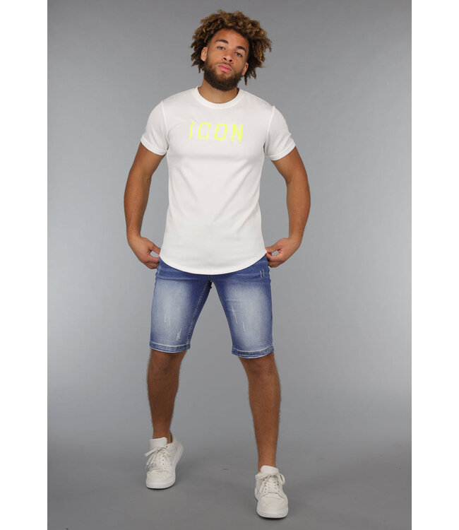 Wit Heren T Shirt met Neon Opdruk