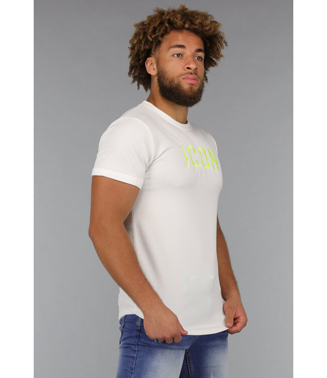 Wit Heren T Shirt met Neon Opdruk