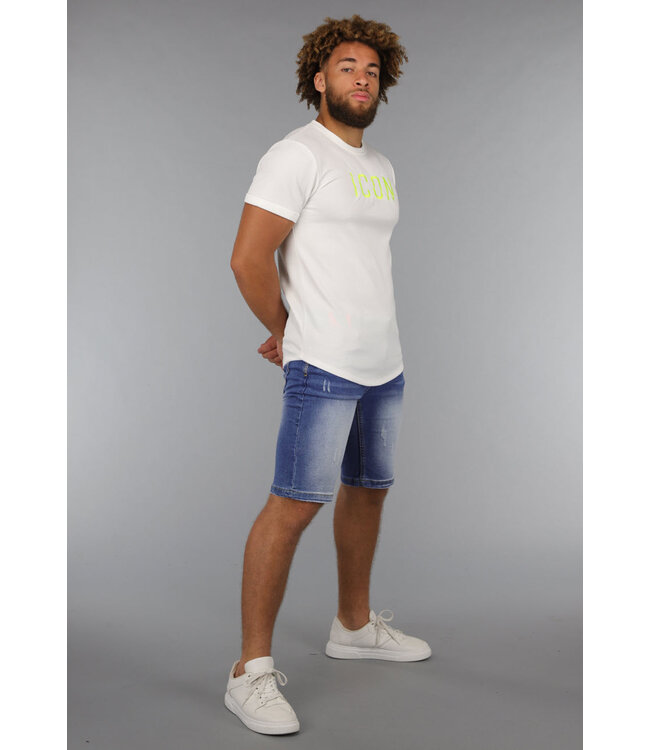 Wit Heren T Shirt met Neon Opdruk
