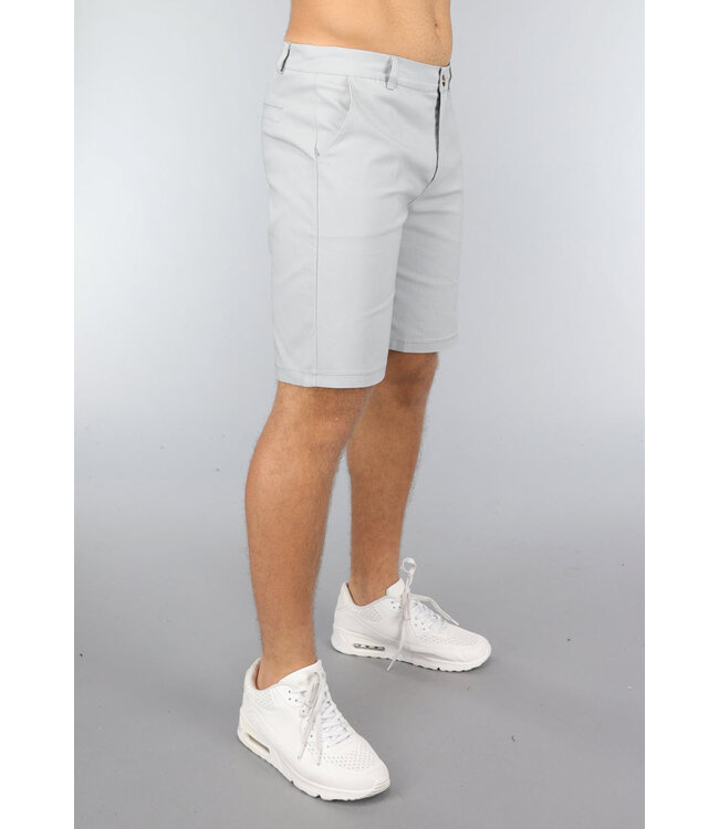 Lichtgrijze Korte Pantalon met Sierzakken