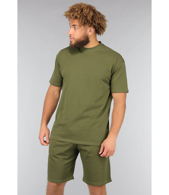 Khaki Comfy Heren Chill Set met Korte Broek