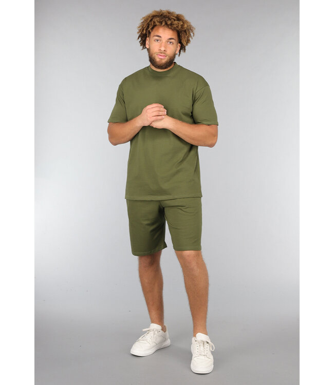 Khaki Comfy Heren Chill Set met Korte Broek