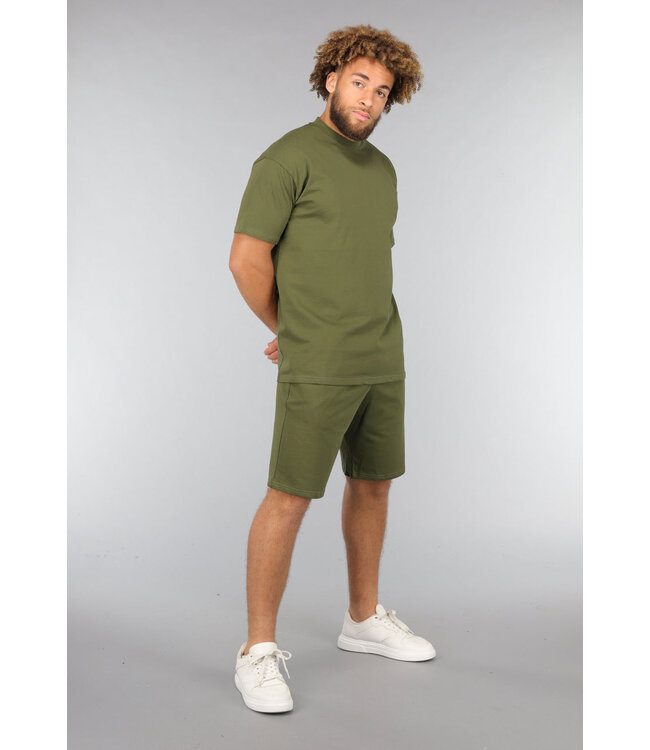 Khaki Comfy Heren Chill Set met Korte Broek