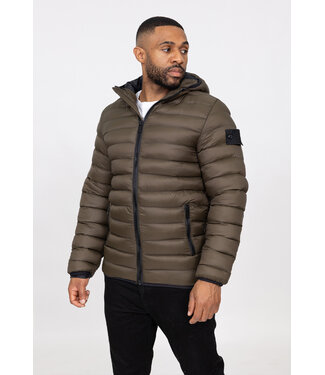 Khaki Heren Puffer Jas met Capuchon