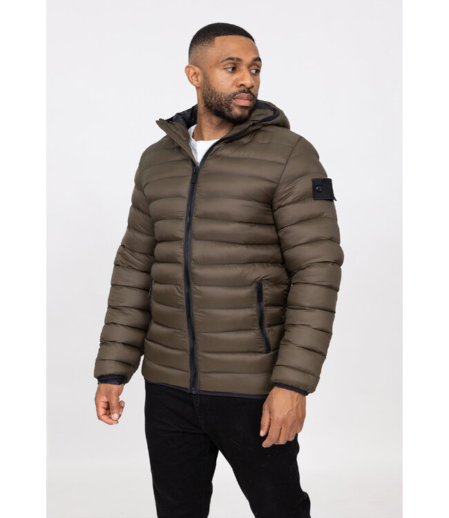 Khaki Heren Puffer Jas met Capuchon