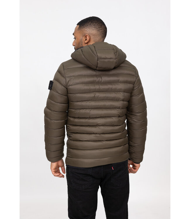 Khaki Heren Puffer Jas met Capuchon