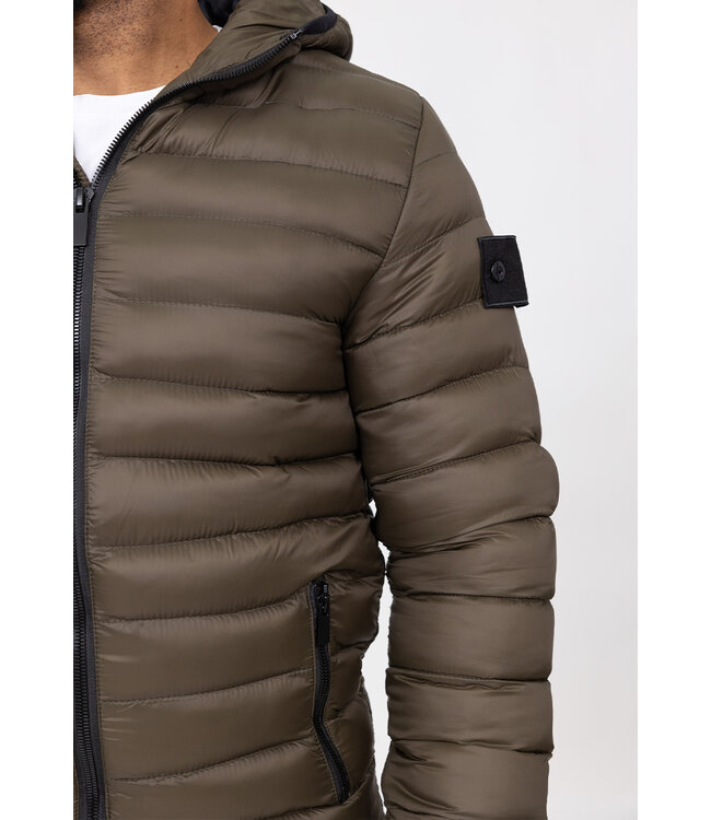 Khaki Heren Puffer Jas met Capuchon