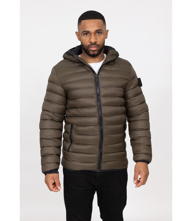 Khaki Heren Puffer Jas met Capuchon