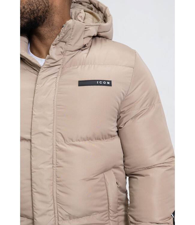 Beige Heren Winterjas met Tekst