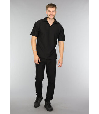 Zwarte Heren Rib Two Piece met Polo
