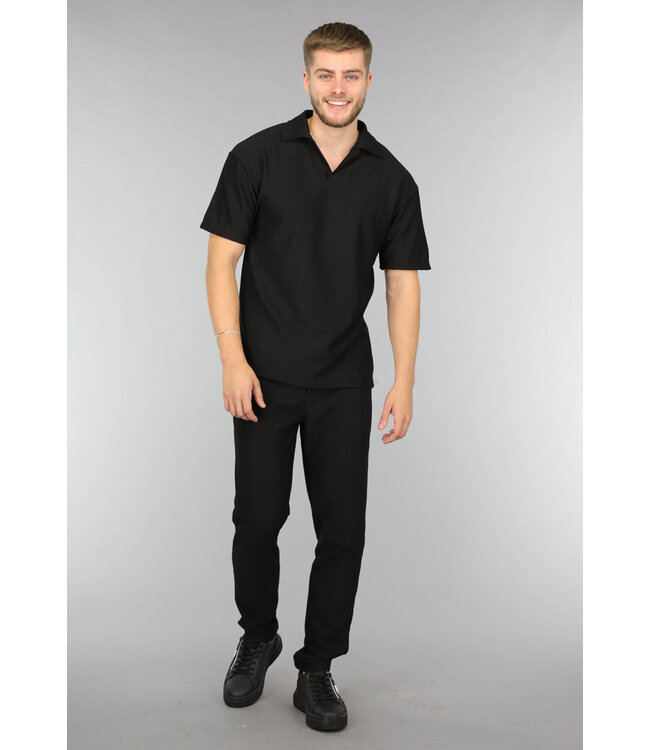 Zwarte Heren Rib Two Piece met Polo