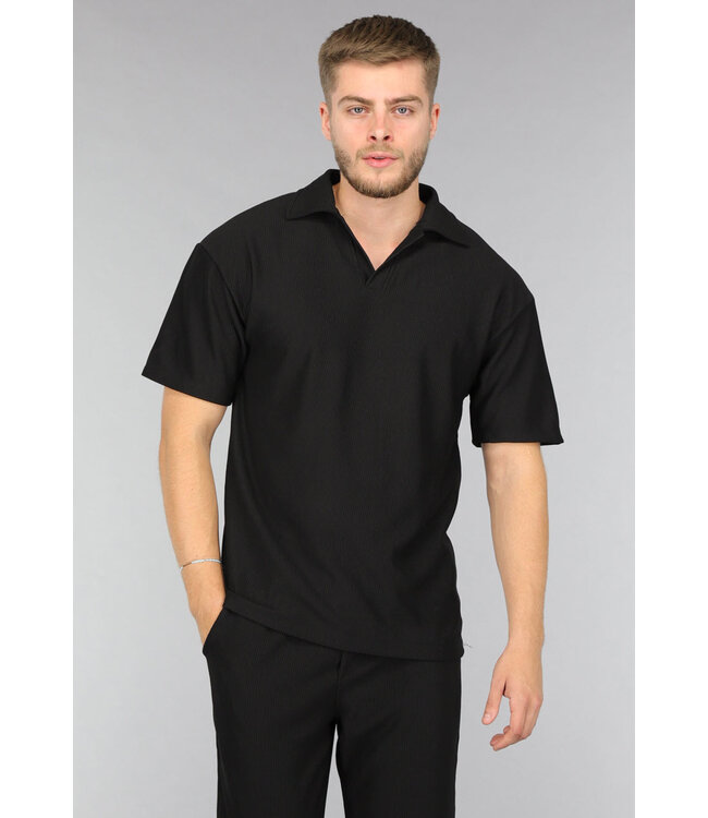 Zwarte Heren Rib Two Piece met Polo