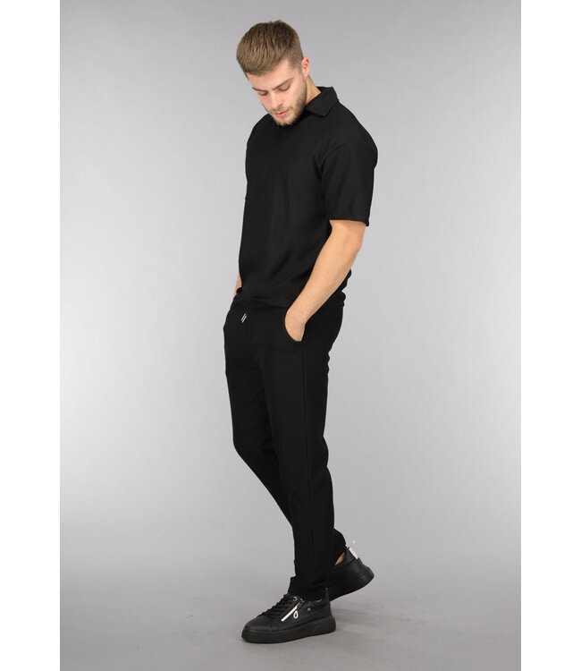Zwarte Heren Rib Two Piece met Polo