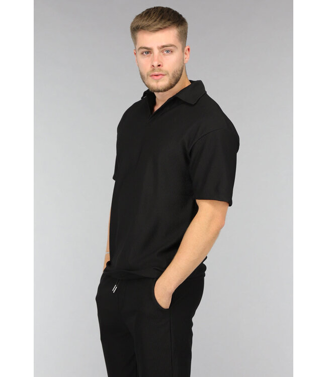 Zwarte Heren Rib Two Piece met Polo