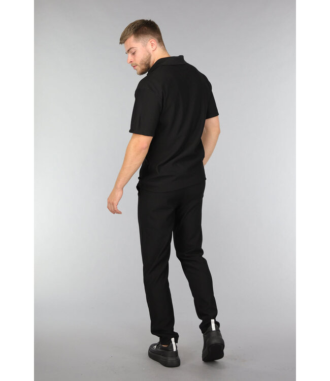 Zwarte Heren Rib Two Piece met Polo