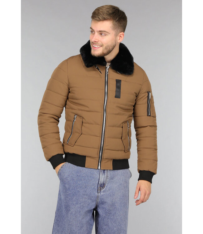 Camel Mannen Winterjas met Imitatiebont