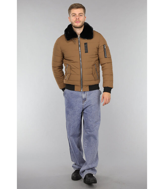 Camel Mannen Winterjas met Imitatiebont