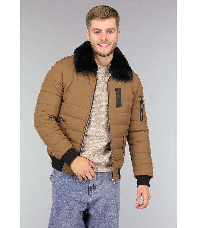 Camel Mannen Winterjas met Imitatiebont