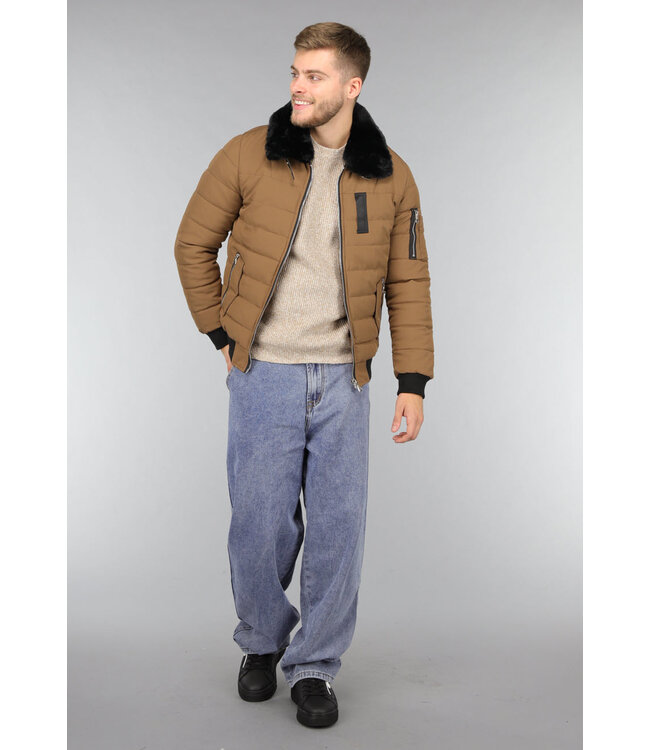 Camel Mannen Winterjas met Imitatiebont