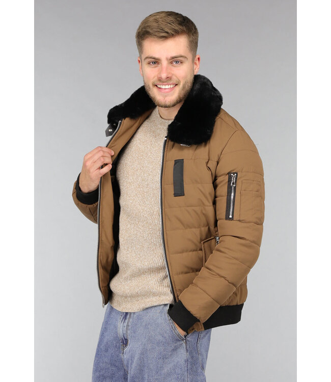 Camel Mannen Winterjas met Imitatiebont