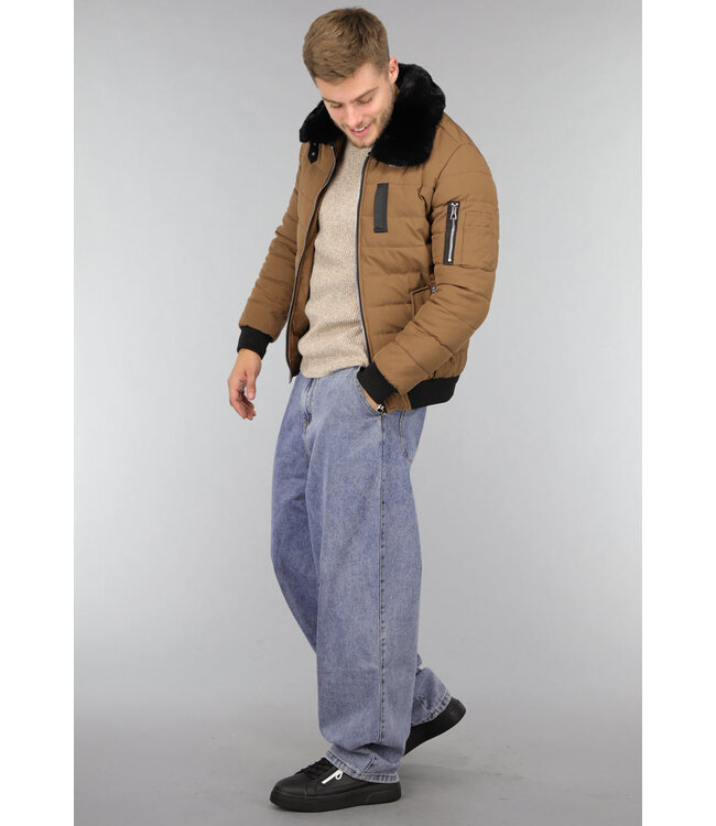 Camel Mannen Winterjas met Imitatiebont