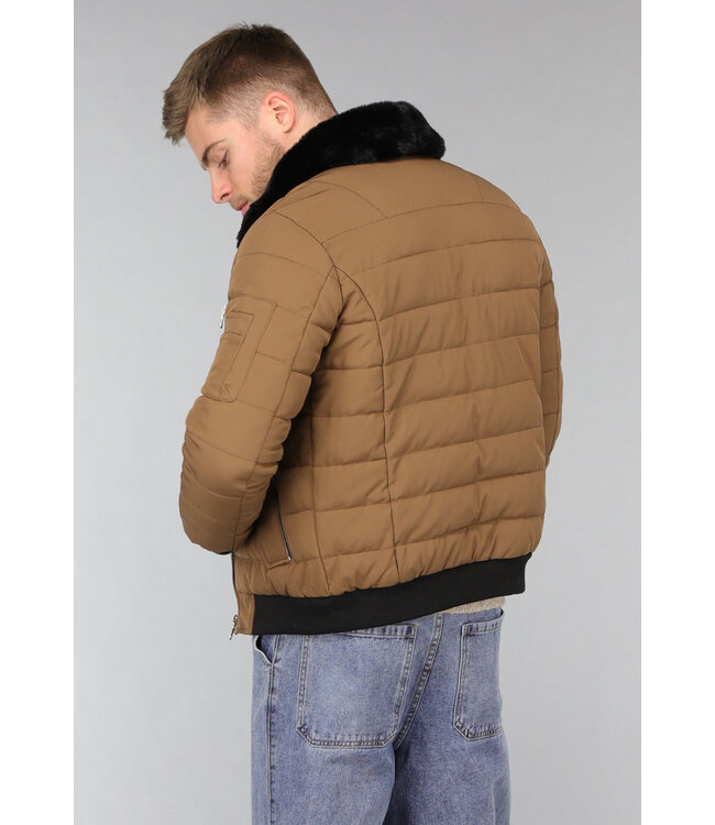 Camel Mannen Winterjas met Imitatiebont