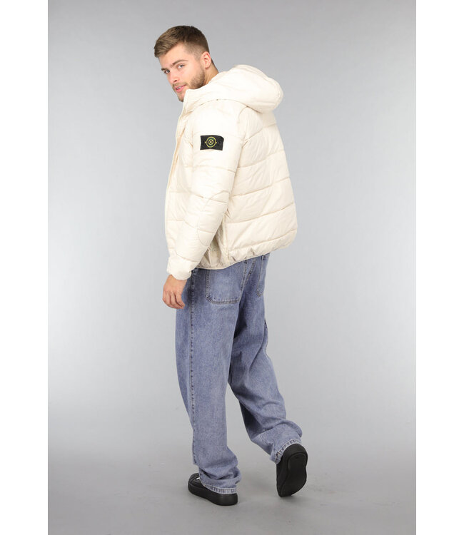 Beige Heren Puffer Jas met Capuchon