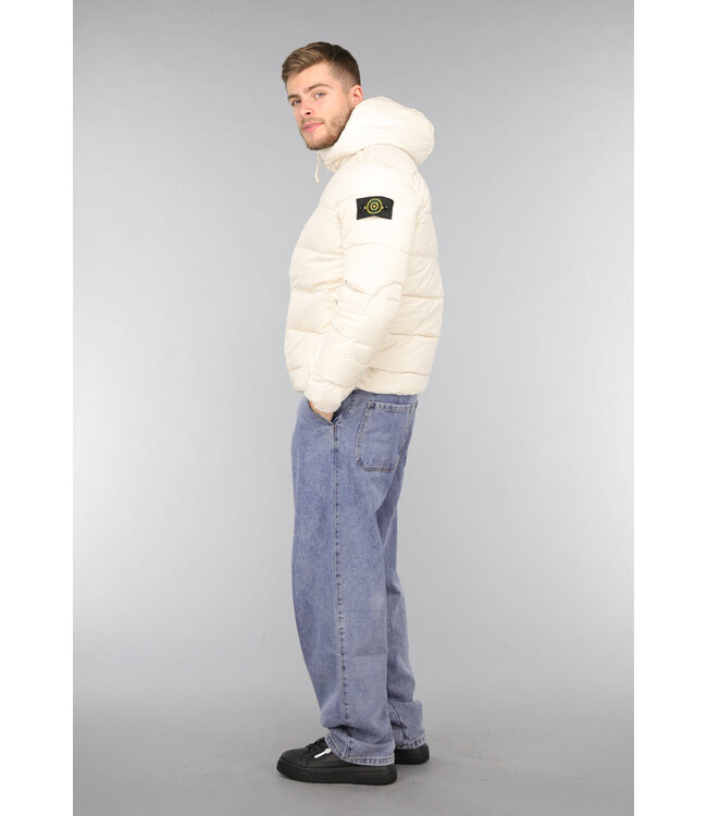Beige Heren Puffer Jas met Capuchon