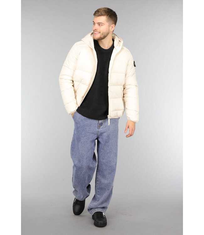 Beige Heren Puffer Jas met Capuchon